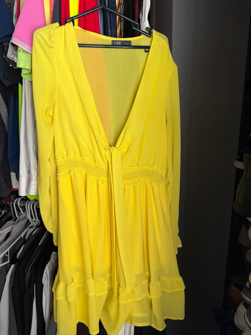 CBR Bright Yellow Tie-Front Long Sleeve Tunic